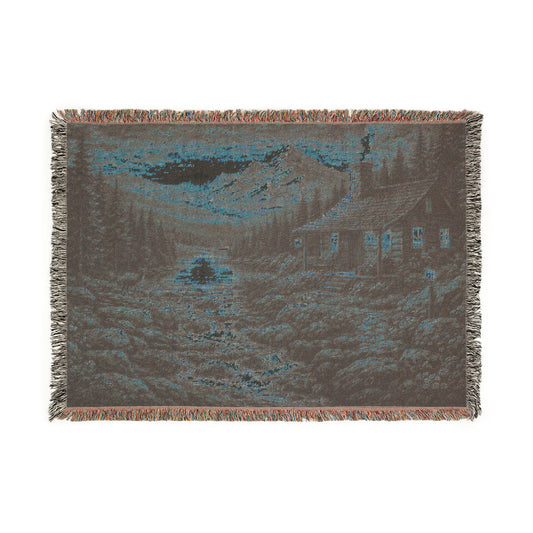 Cabin And River Landscape Woven Blanket | Rustic Cabin Throw