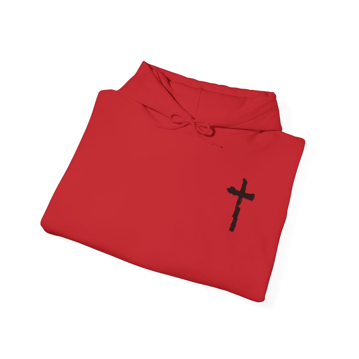 Minimal Cross Hoodie — Small Chest Christian Cross Graphic Hooded Sweatshirt