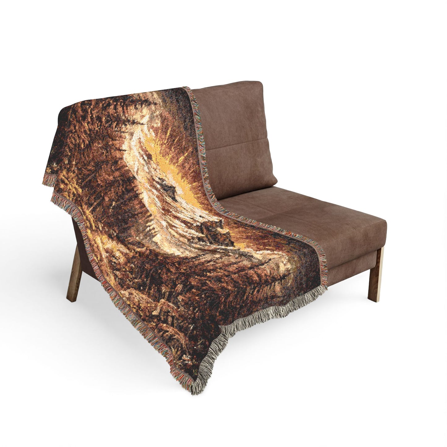 Pixelated Mountain Landscape Woven Blanket | Rustic Cabin Throw