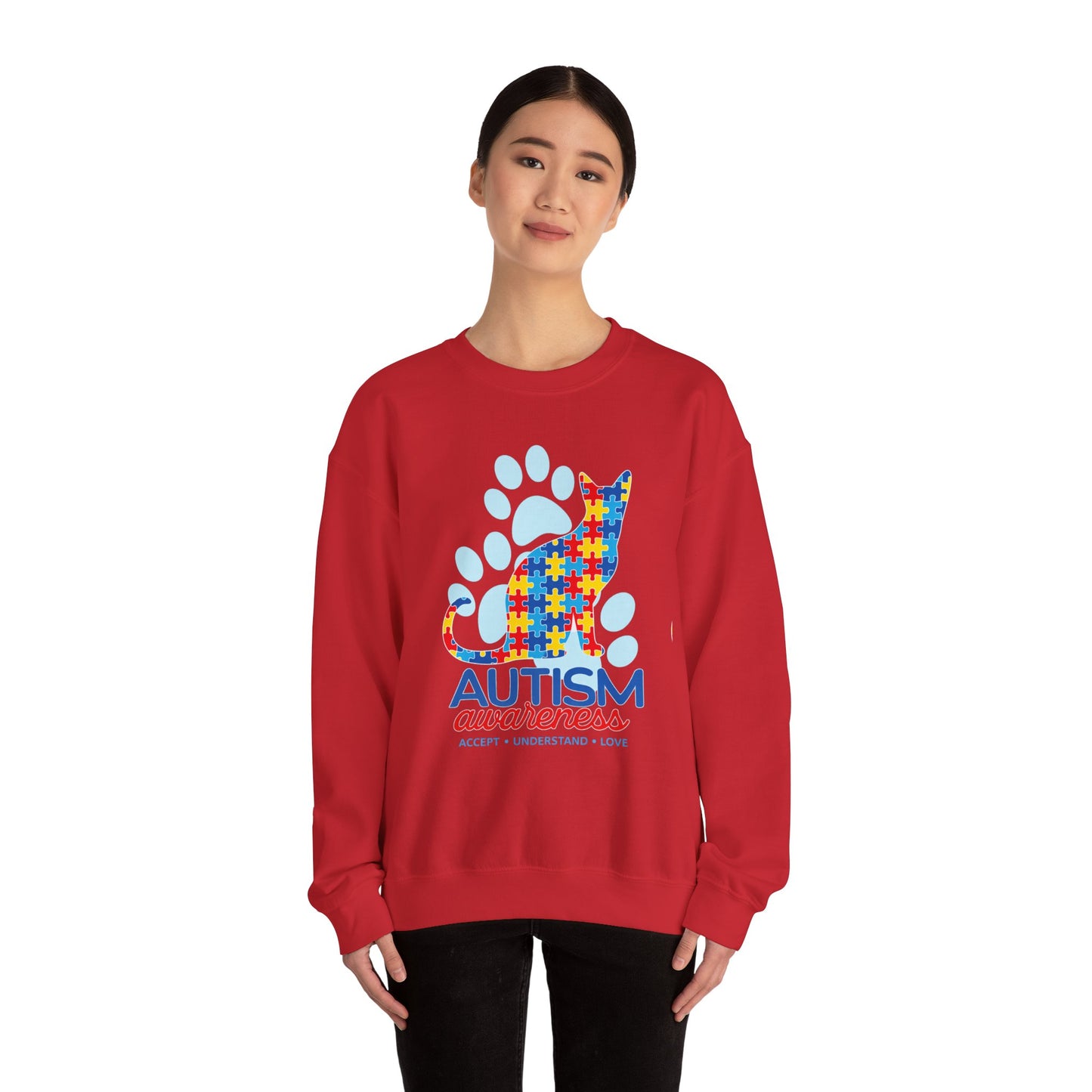 Autism Awareness Puzzle Cat Sweatshirt | Paw Print Design