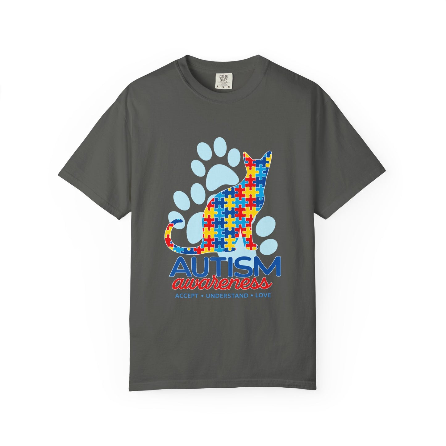 Autism Awareness Puzzle Cat T-shirt | Paw Print Autism Support Tee