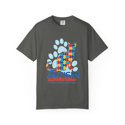 Autism Awareness Puzzle Cat T-shirt | Paw Print Autism Support Tee
