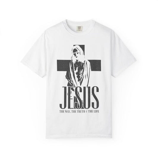 Jesus portrait cross T-shirt | The Way The Truth The Life religious tee | White