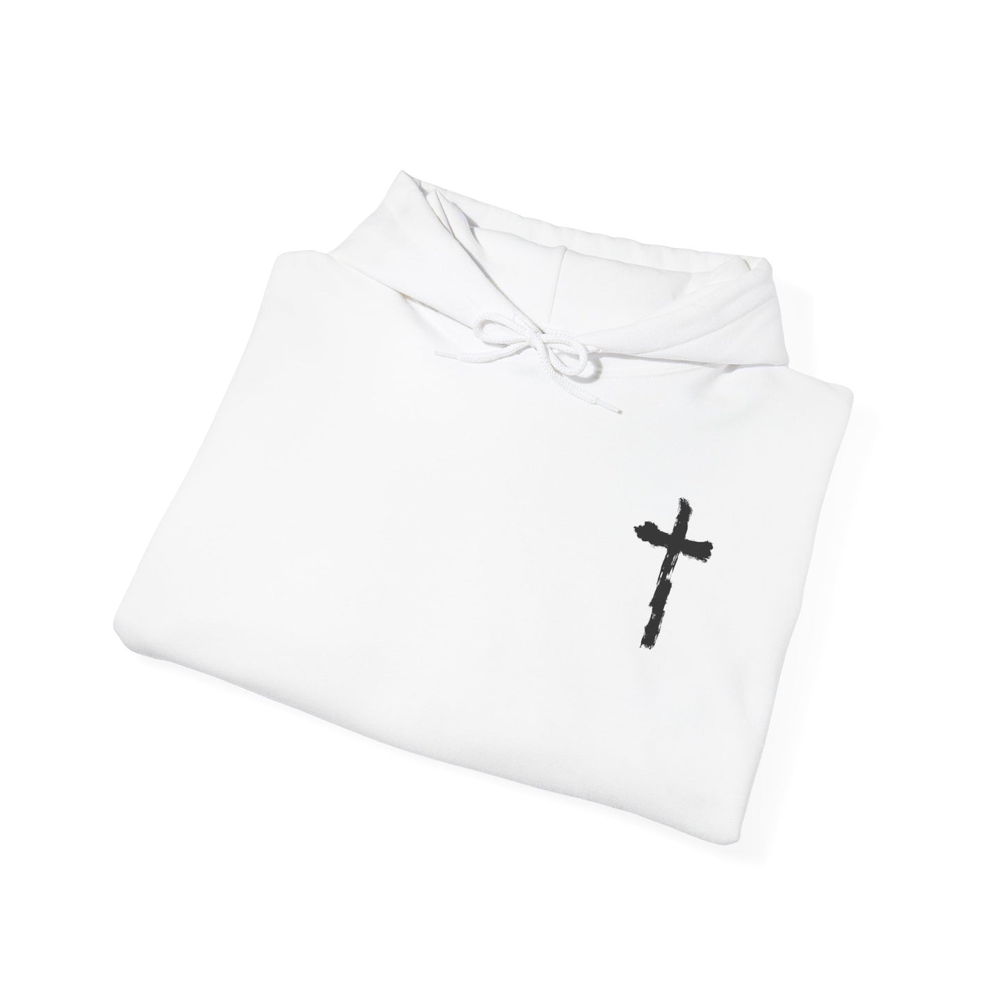 Minimal Cross Hoodie — Small Chest Christian Cross Graphic Hooded Sweatshirt