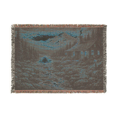 Copy of Copy of Pixelated Cabin And River Landscape Woven Blanket | Rustic Cabin Throw