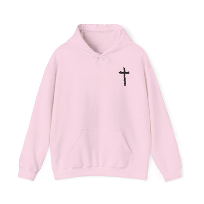 Minimal Cross Hoodie — Small Chest Christian Cross Graphic Hooded Sweatshirt