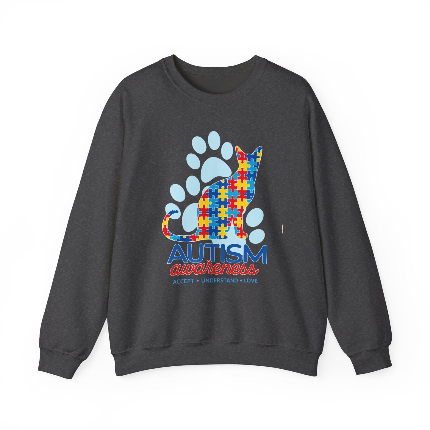 Autism Awareness Puzzle Cat Sweatshirt | Paw Print Design