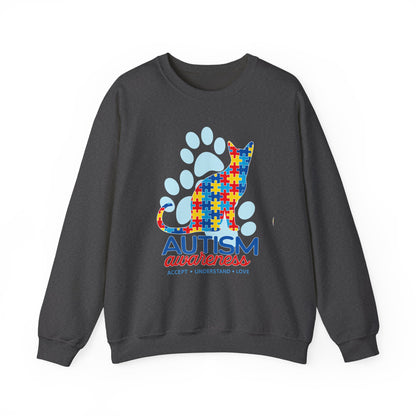 Autism Awareness Puzzle Cat Sweatshirt | Paw Print Design