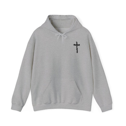 Minimal Cross Hoodie — Small Chest Christian Cross Graphic Hooded Sweatshirt