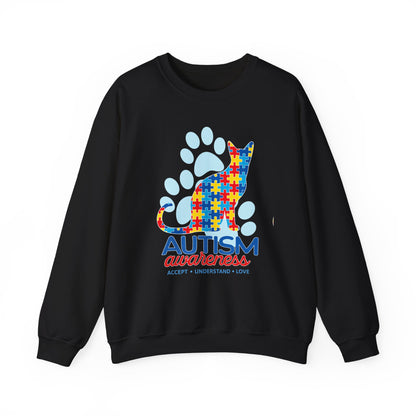 Autism Awareness Puzzle Cat Sweatshirt | Paw Print Design