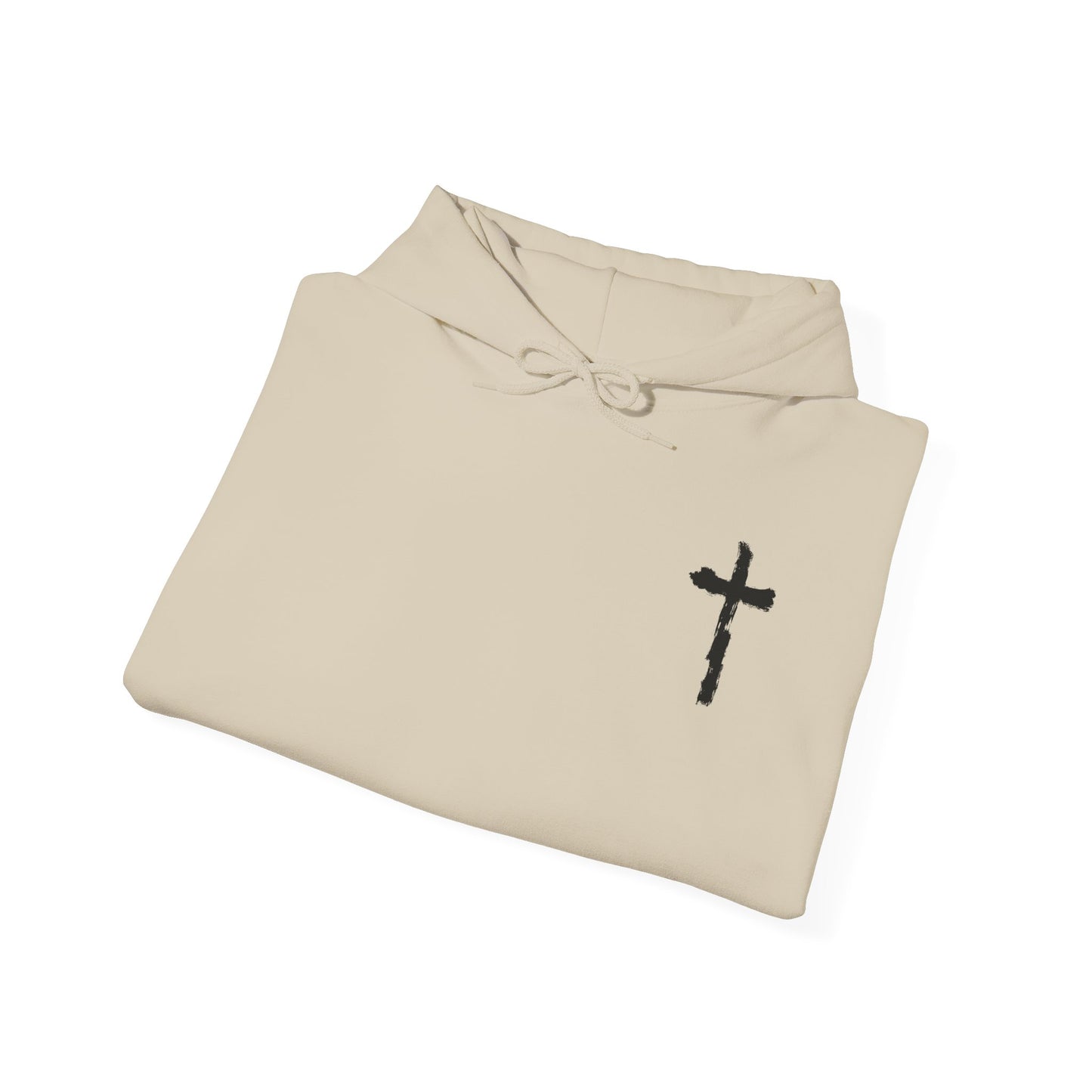 Minimal Cross Hoodie — Small Chest Christian Cross Graphic Hooded Sweatshirt
