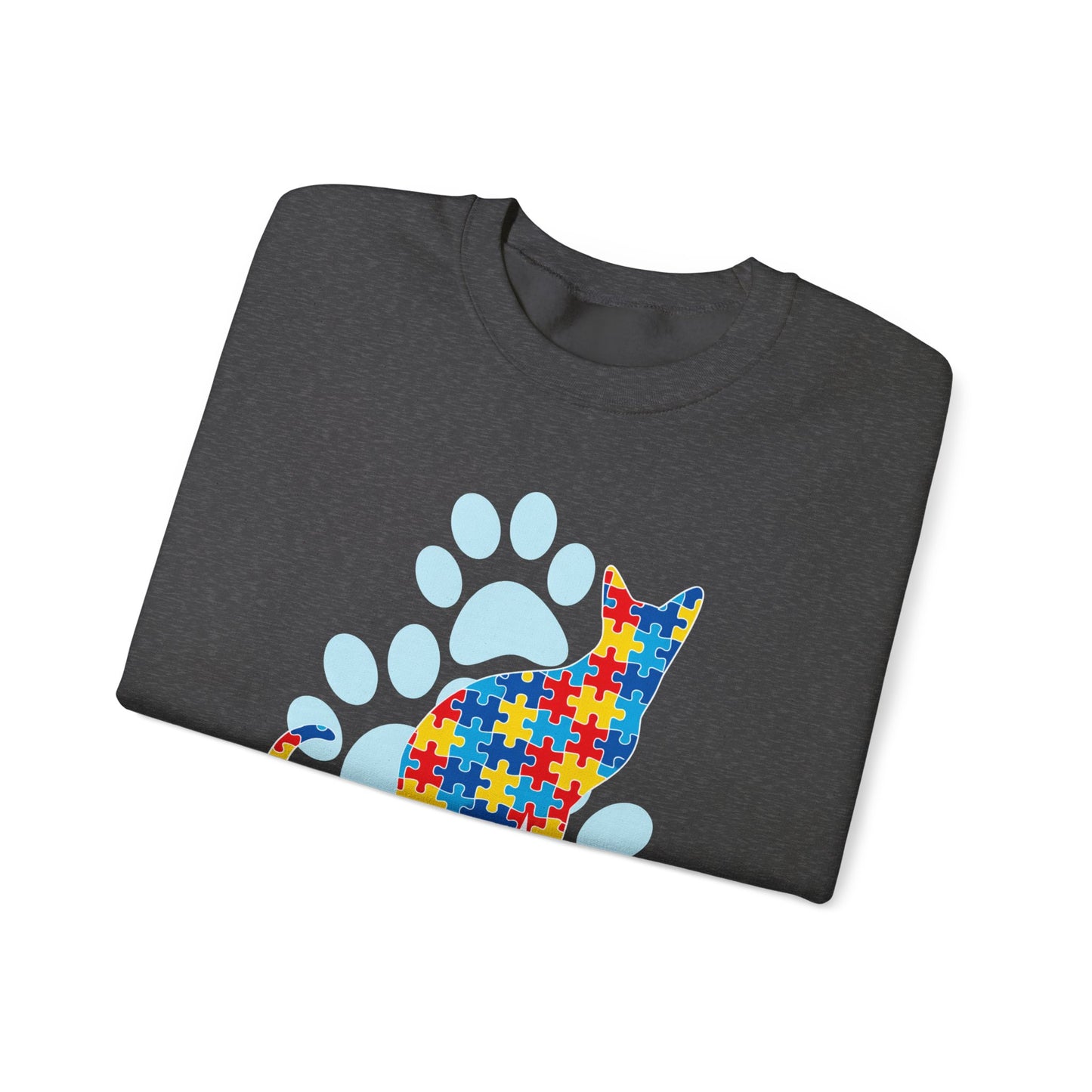 Autism Awareness Puzzle Cat Sweatshirt | Paw Print Design