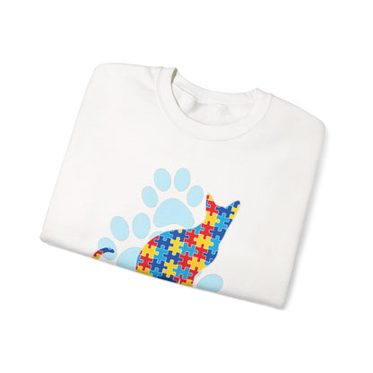 Autism Awareness Puzzle Cat Sweatshirt | Paw Print Design