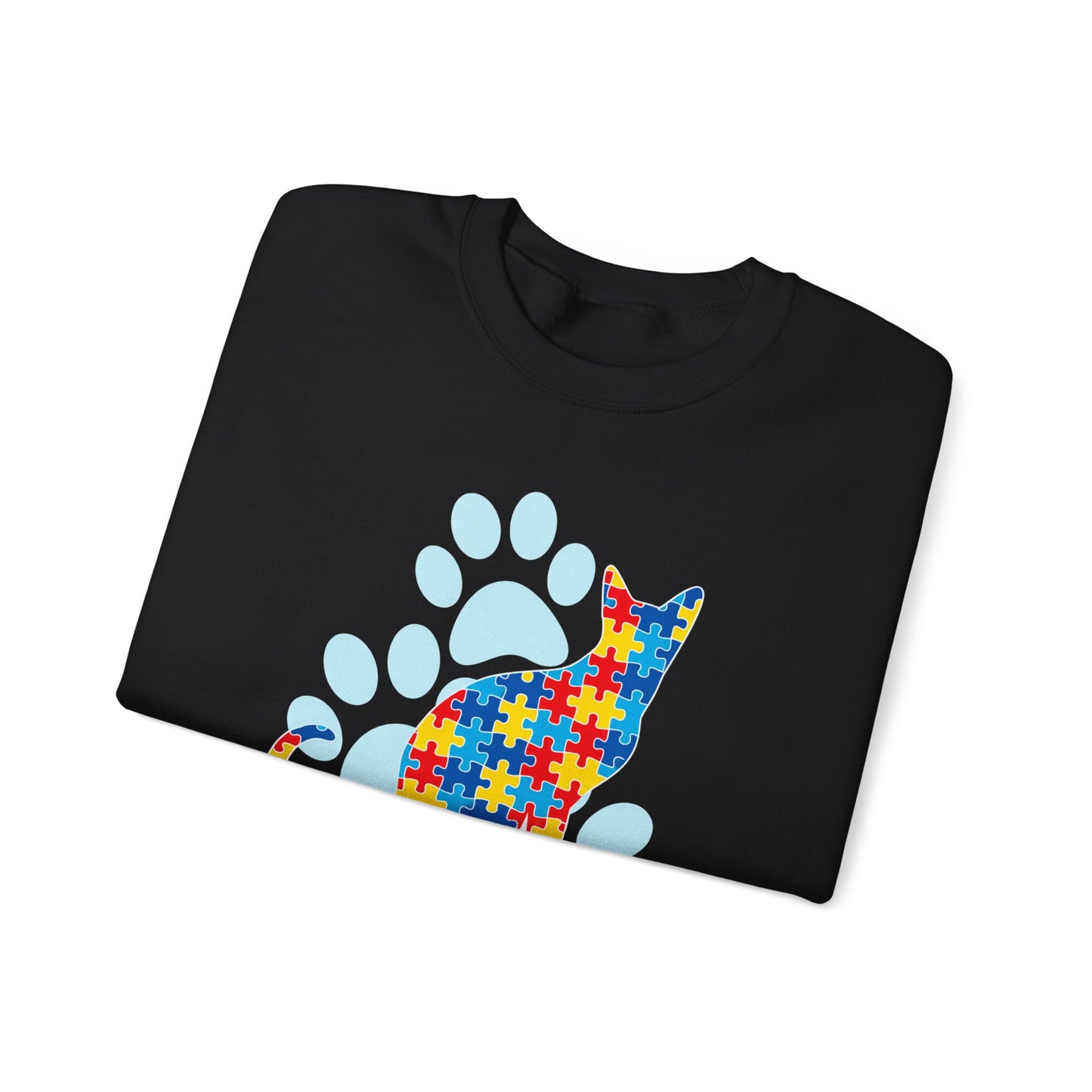 Autism Awareness Puzzle Cat Sweatshirt | Paw Print Design