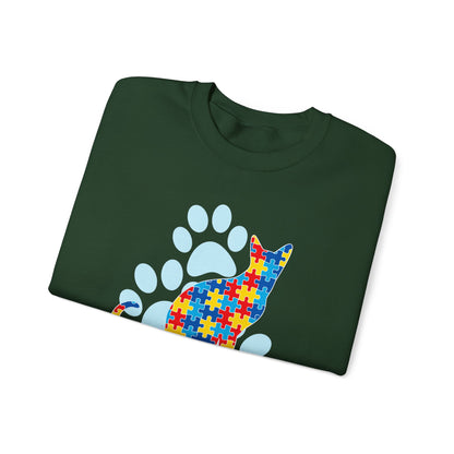 Autism Awareness Puzzle Cat Sweatshirt | Paw Print Design
