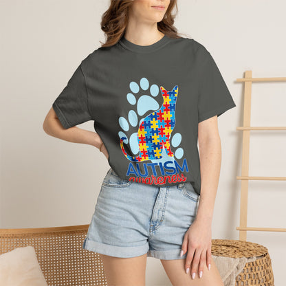Autism Awareness Puzzle Cat T-shirt | Paw Print Autism Support Tee