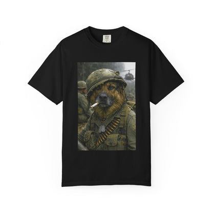 Soldier Dog Smoking Cigar T-Shirt | Military Canine Portrait, Retro Combat Art