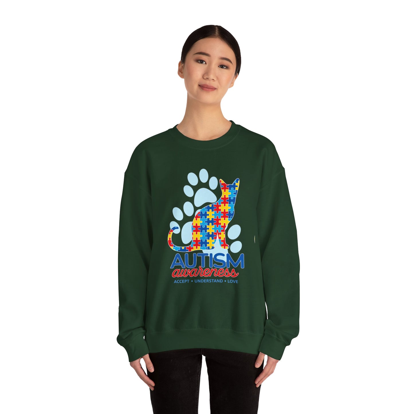 Autism Awareness Puzzle Cat Sweatshirt | Paw Print Design