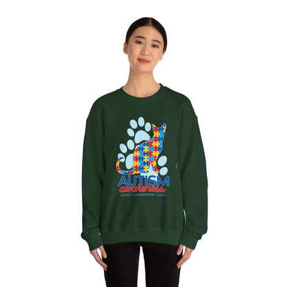 Autism Awareness Puzzle Cat Sweatshirt | Paw Print Design