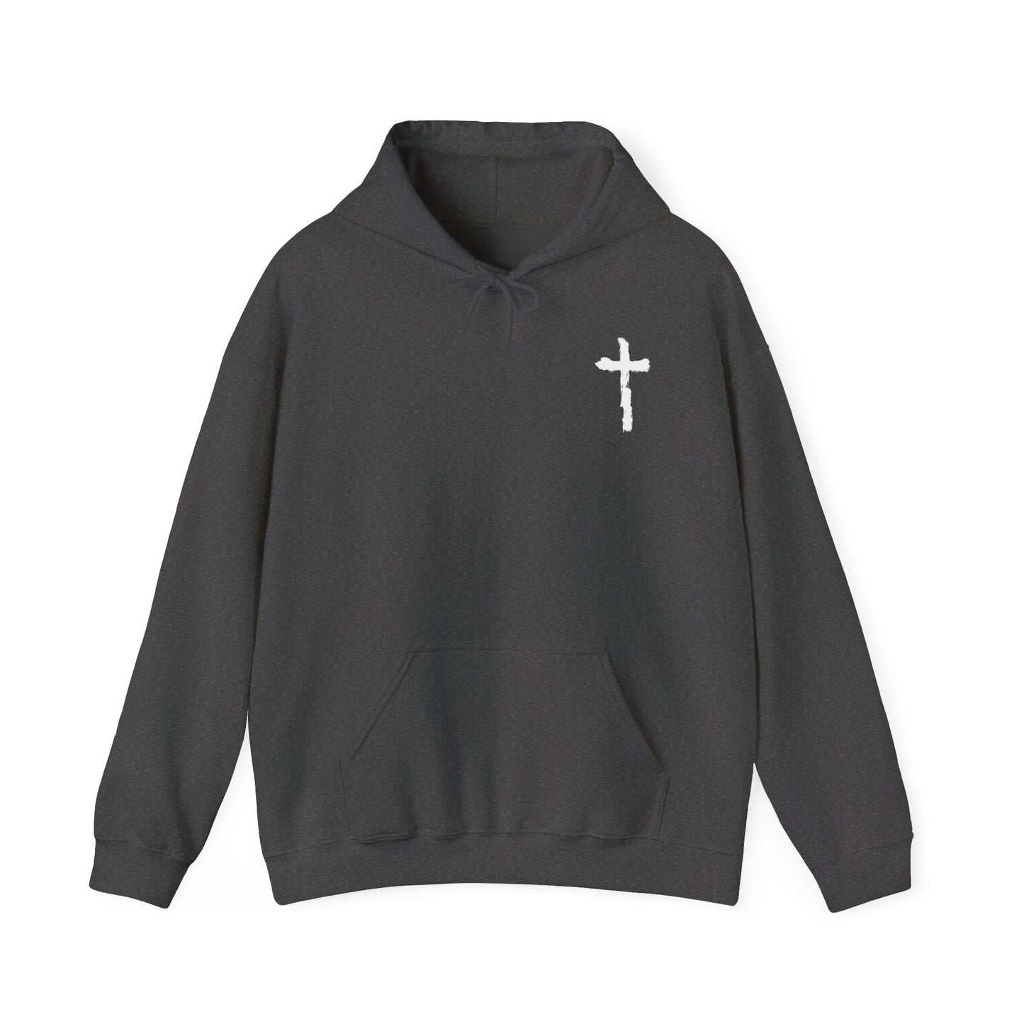 Minimal Cross Hoodie — Small Chest Christian Cross Graphic Hooded Sweatshirt