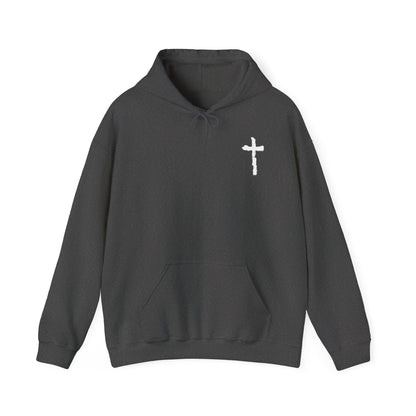 Minimal Cross Hoodie — Small Chest Christian Cross Graphic Hooded Sweatshirt