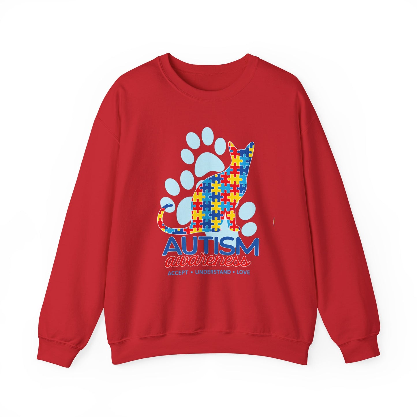 Autism Awareness Puzzle Cat Sweatshirt | Paw Print Design