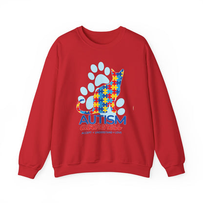 Autism Awareness Puzzle Cat Sweatshirt | Paw Print Design