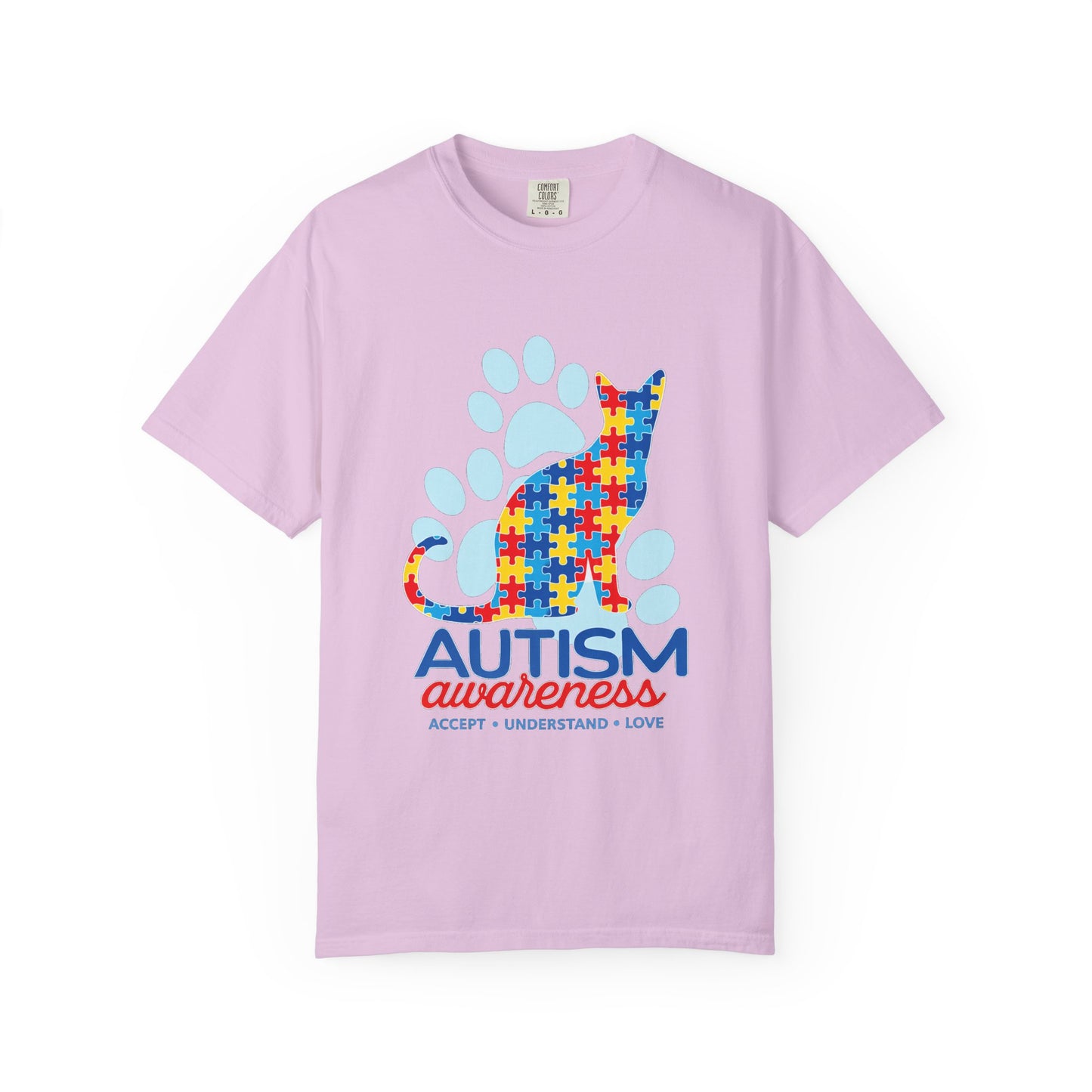 Autism Awareness Puzzle Cat T-shirt | Paw Print Autism Support Tee