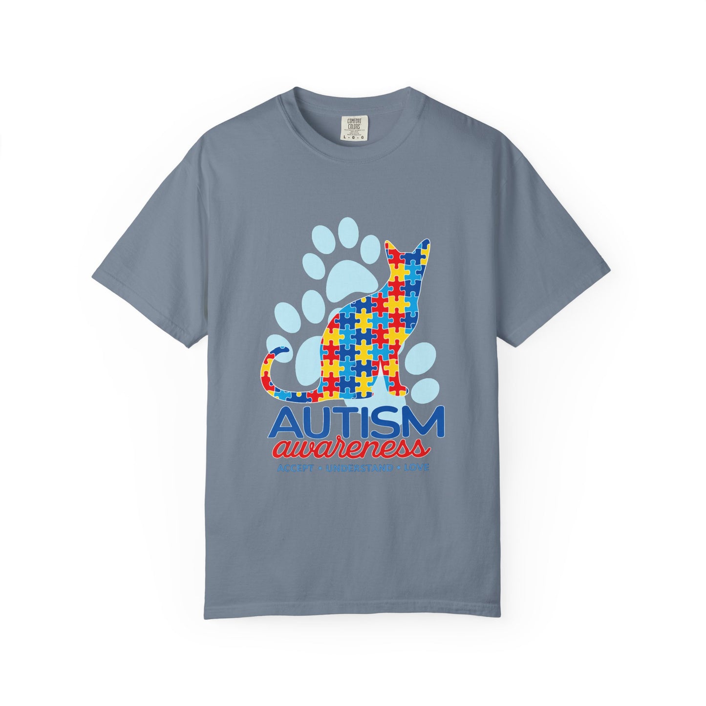 Autism Awareness Puzzle Cat T-shirt | Paw Print Autism Support Tee