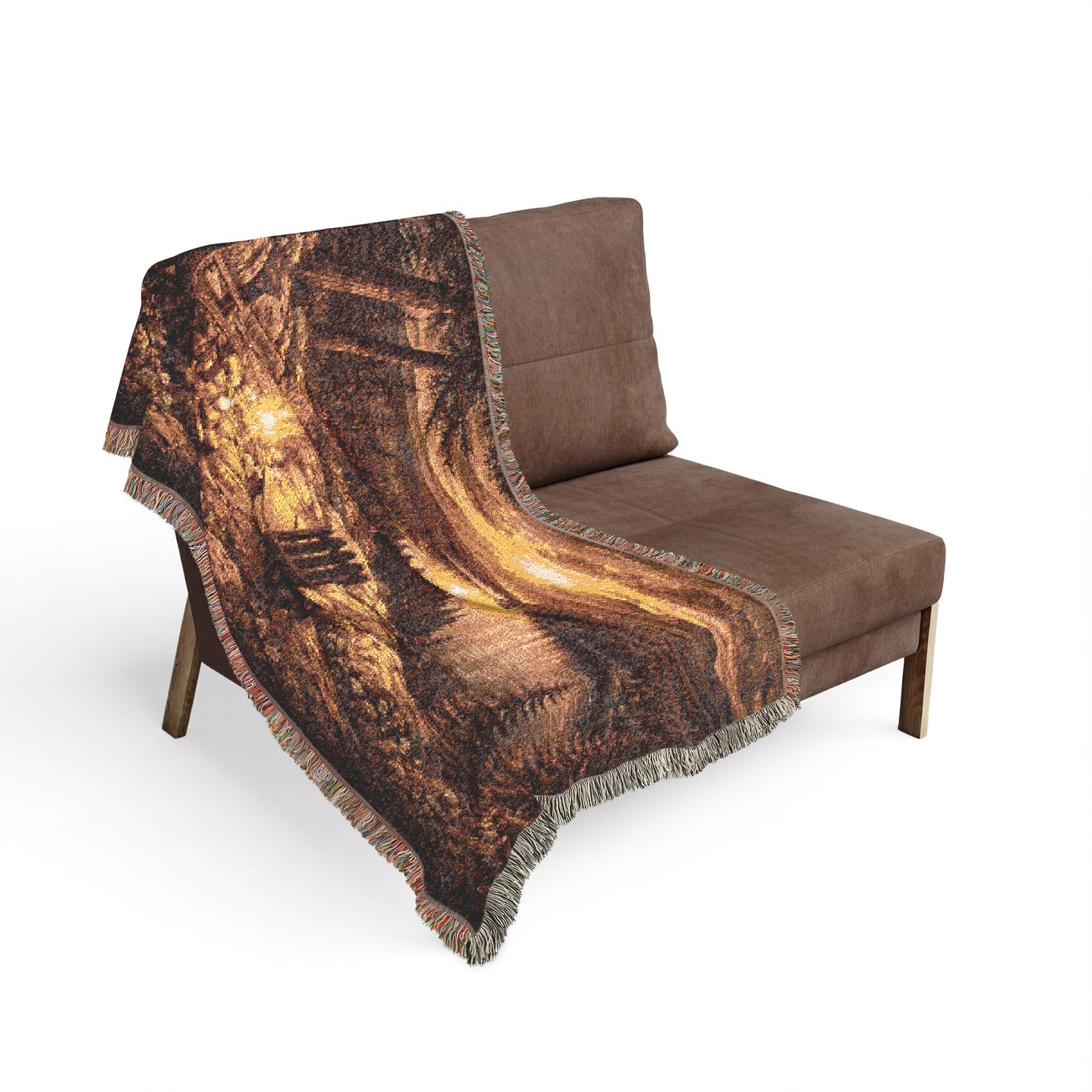 Copy of Pixelated Campfire Camping Landscape Woven Blanket | Rustic Cabin Throw