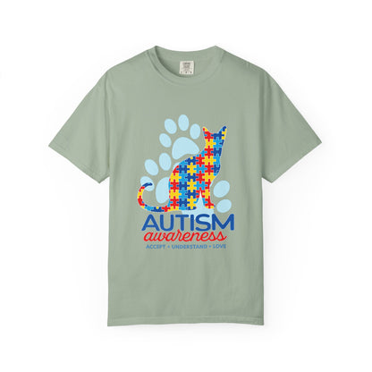 Autism Awareness Puzzle Cat T-shirt | Paw Print Autism Support Tee