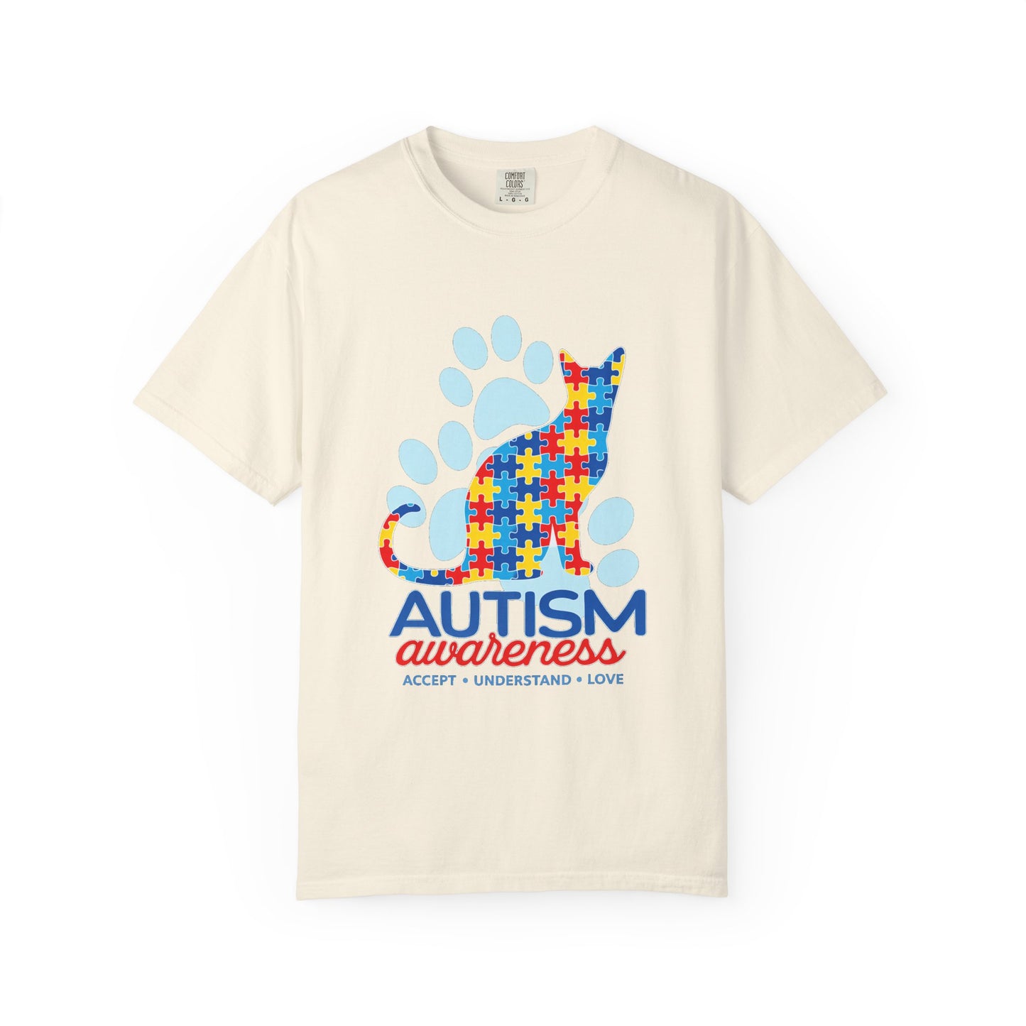 Autism Awareness Puzzle Cat T-shirt | Paw Print Autism Support Tee