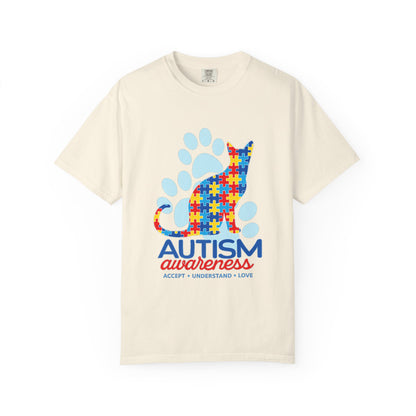 Autism Awareness Puzzle Cat T-shirt | Paw Print Autism Support Tee