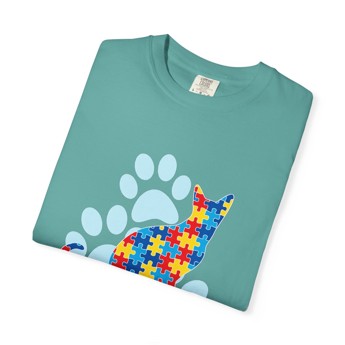 Autism Awareness Puzzle Cat T-shirt | Paw Print Autism Support Tee