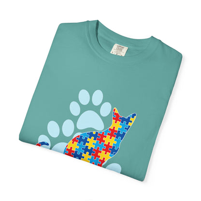 Autism Awareness Puzzle Cat T-shirt | Paw Print Autism Support Tee