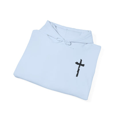 Minimal Cross Hoodie — Small Chest Christian Cross Graphic Hooded Sweatshirt