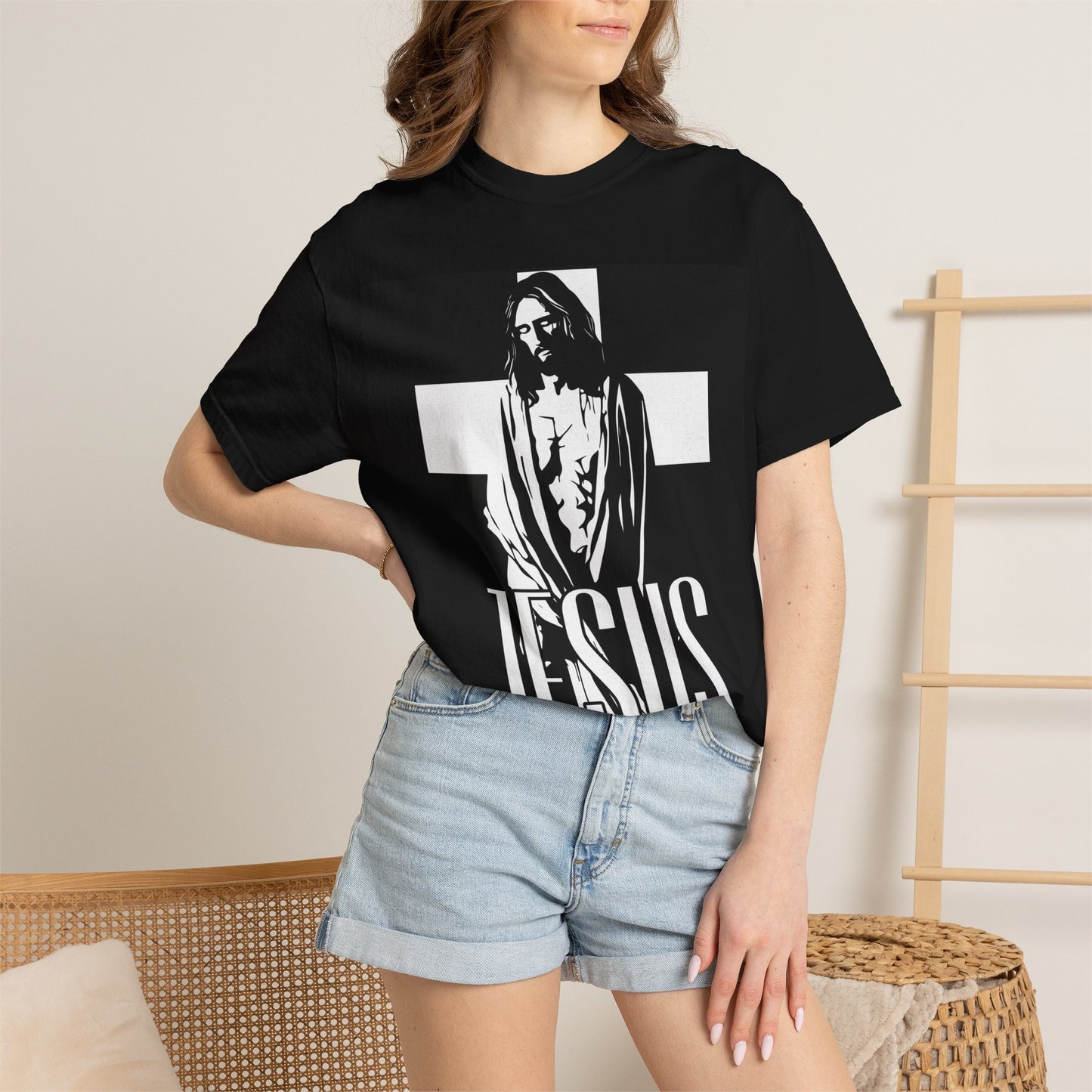 Jesus portrait cross T-shirt | The Way The Truth The Life religious tee | Black