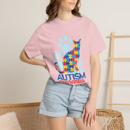 Autism Awareness Puzzle Cat T-shirt | Paw Print Autism Support Tee