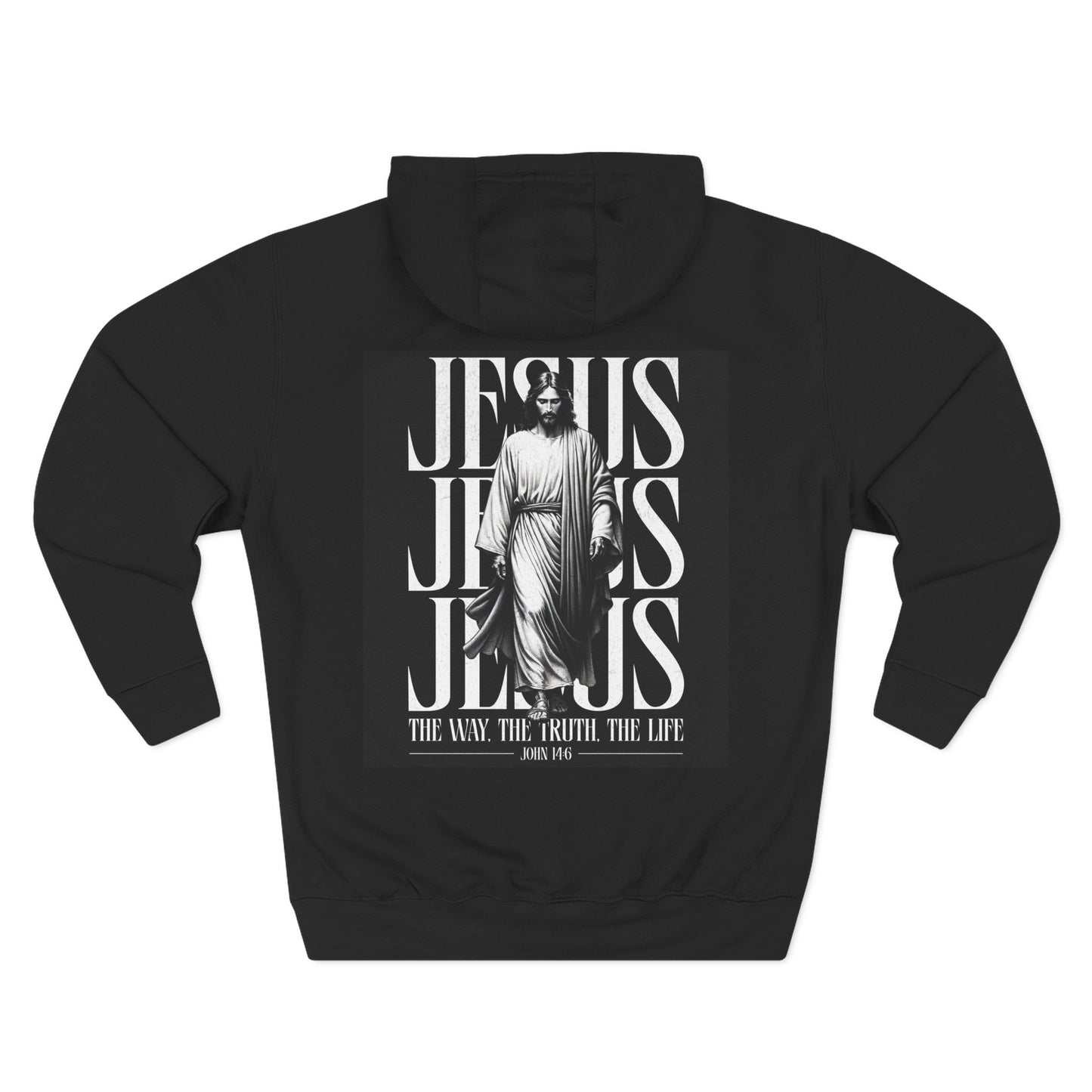 Jesus Typography Cross Hoodie | Christian Faith Religious Pullover | Black