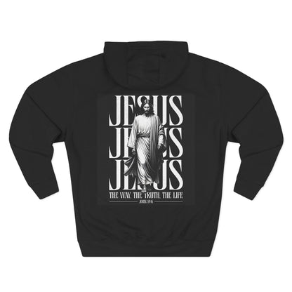 Jesus Typography Cross Hoodie | Christian Faith Religious Pullover | Black