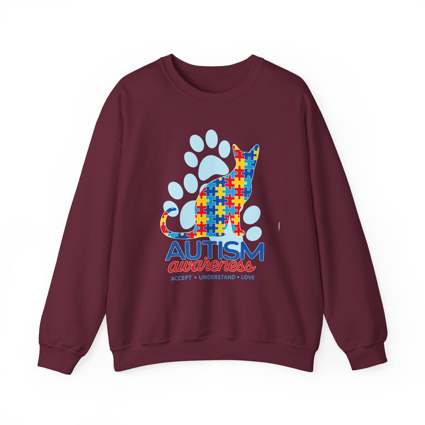 Autism Awareness Puzzle Cat Sweatshirt | Paw Print Design