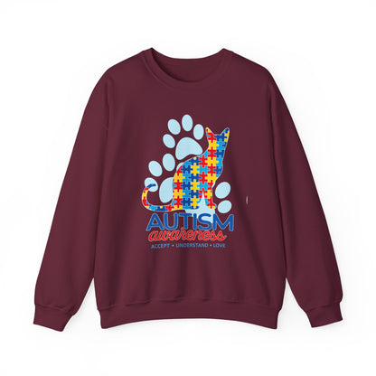 Autism Awareness Puzzle Cat Sweatshirt | Paw Print Design