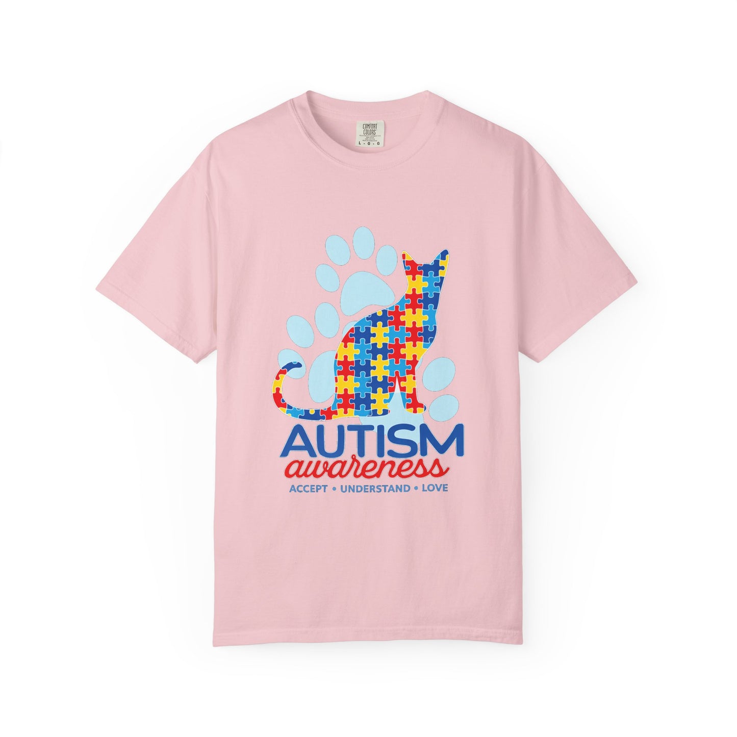Autism Awareness Puzzle Cat T-shirt | Paw Print Autism Support Tee
