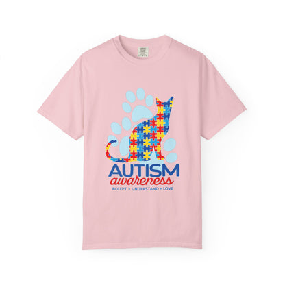 Autism Awareness Puzzle Cat T-shirt | Paw Print Autism Support Tee