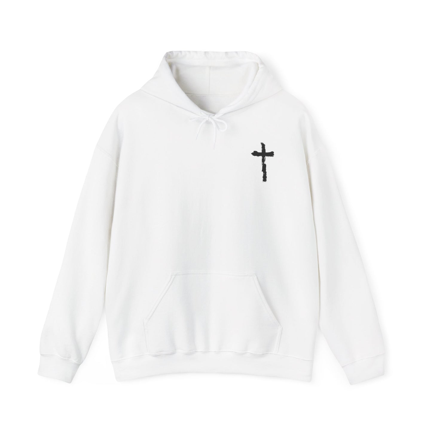 Minimal Cross Hoodie — Small Chest Christian Cross Graphic Hooded Sweatshirt