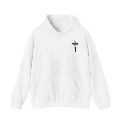 Minimal Cross Hoodie — Small Chest Christian Cross Graphic Hooded Sweatshirt