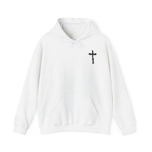 Minimal Cross Hoodie — Small Chest Christian Cross Graphic Hooded Sweatshirt