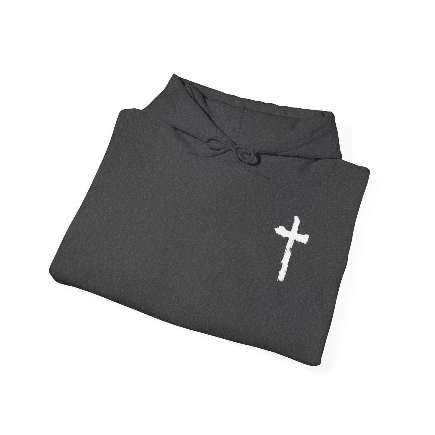 Minimal Cross Hoodie — Small Chest Christian Cross Graphic Hooded Sweatshirt