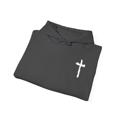 Minimal Cross Hoodie — Small Chest Christian Cross Graphic Hooded Sweatshirt