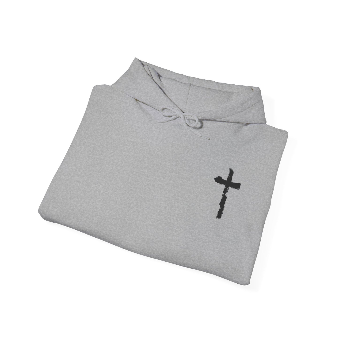 Minimal Cross Hoodie — Small Chest Christian Cross Graphic Hooded Sweatshirt